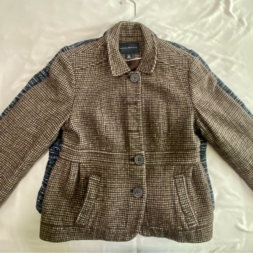 Banana Republic Brown Tweed Button Blazer 12P - actual fit Size 8